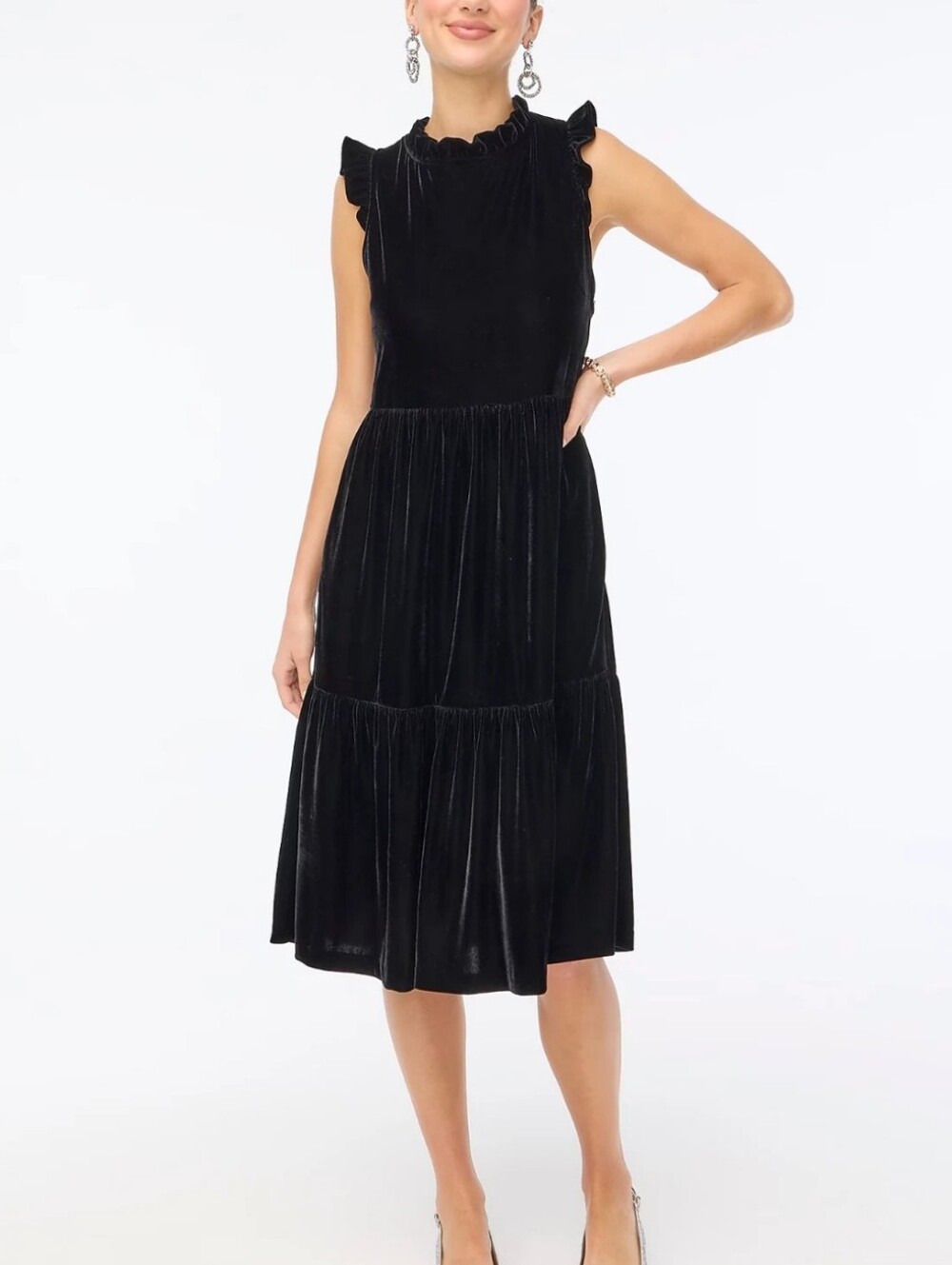J Crew Black Velvet Midi Dress